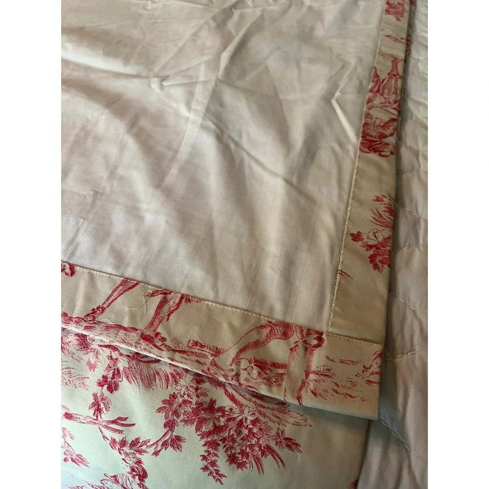 Two Vintage French Country Red Toile de Jouy Pastoral Scene Curtain Panel 48x84